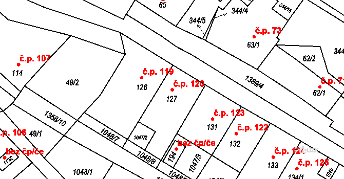 Libořice 120 na parcele st. 127 v KÚ Libořice, Katastrální mapa