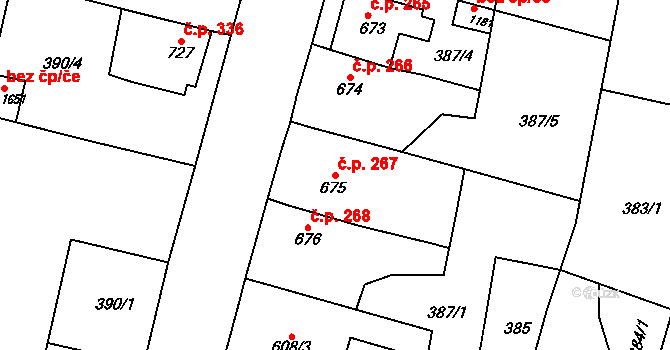 Litovel 267 na parcele st. 675 v KÚ Litovel, Katastrální mapa