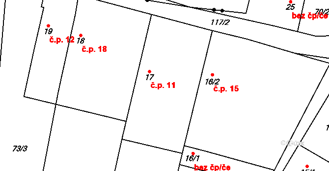 Hleďsebe 11, Lhotka na parcele st. 17 v KÚ Hleďsebe, Katastrální mapa