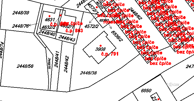 Klatovy II 791, Klatovy na parcele st. 3908 v KÚ Klatovy, Katastrální mapa