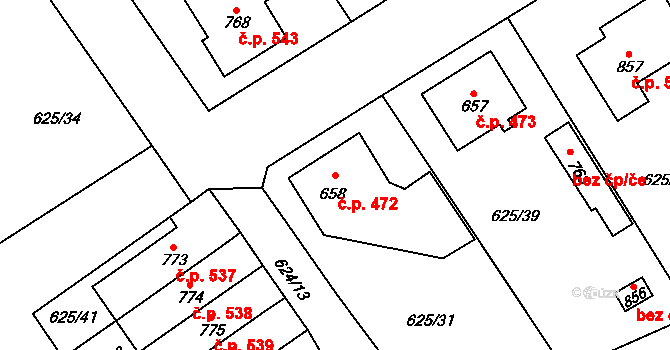 Borohrádek 472 na parcele st. 658 v KÚ Borohrádek, Katastrální mapa
