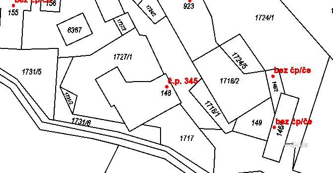 Halenkov 345 na parcele st. 148 v KÚ Halenkov, Katastrální mapa