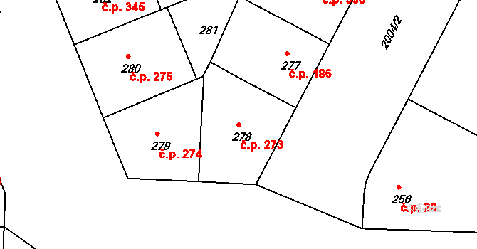 Podolí 273, Praha na parcele st. 278 v KÚ Podolí, Katastrální mapa
