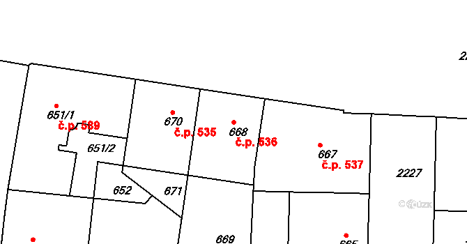 Střešovice 536, Praha na parcele st. 668 v KÚ Střešovice, Katastrální mapa