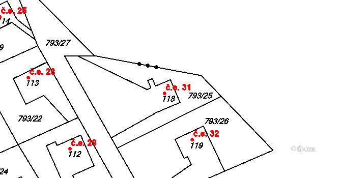 Nenačovice 31 na parcele st. 118 v KÚ Nenačovice, Katastrální mapa