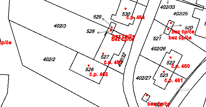 Příbram VI-Březové Hory 463, Příbram na parcele st. 527 v KÚ Březové Hory, Katastrální mapa