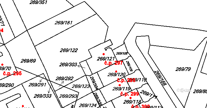 Pražské Předměstí 297, Bílina na parcele st. 269/121 v KÚ Bílina, Katastrální mapa
