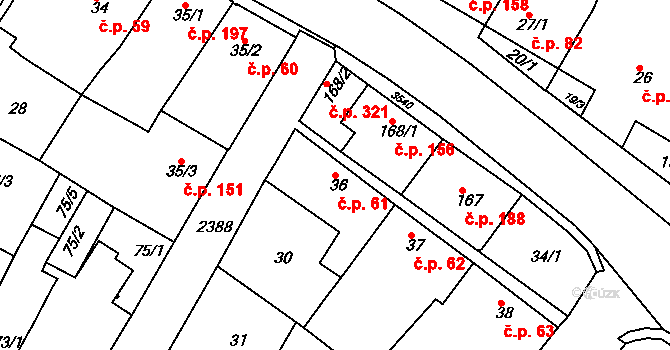 Rosice 61 na parcele st. 36 v KÚ Rosice u Brna, Katastrální mapa