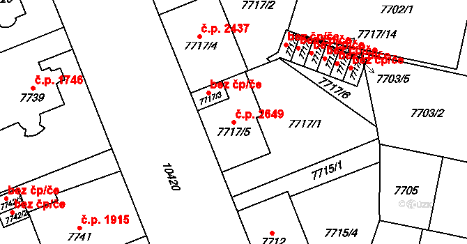 Jižní Předměstí 2649, Plzeň na parcele st. 7717/5 v KÚ Plzeň, Katastrální mapa
