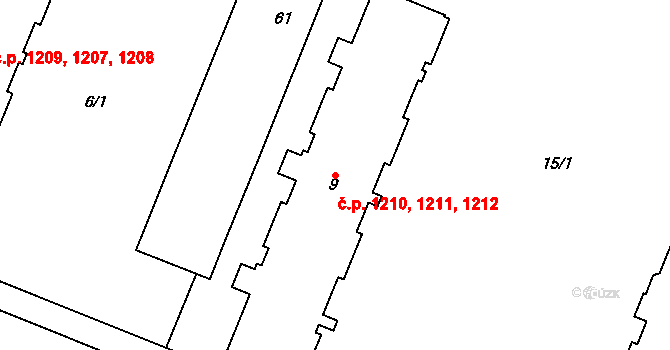 Podlesí 1210,1211,1212, Havířov na parcele st. 9 v KÚ Bludovice, Katastrální mapa