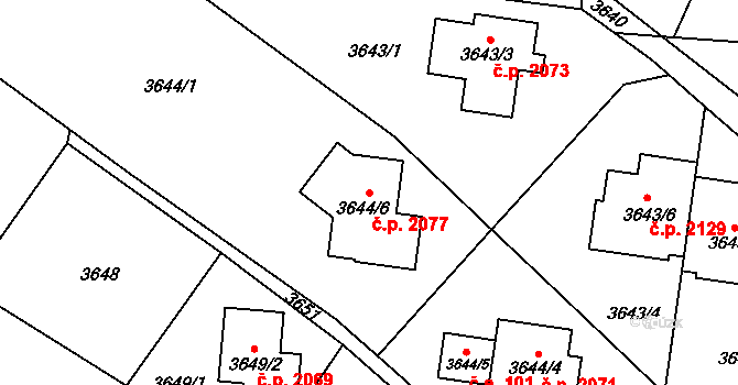 Řečkovice 2077, Brno na parcele st. 3644/6 v KÚ Řečkovice, Katastrální mapa