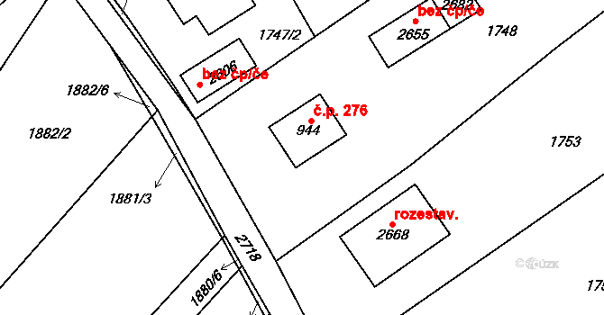 Rusava 276 na parcele st. 944 v KÚ Rusava, Katastrální mapa