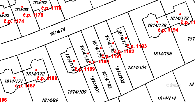Uhříněves 1191, Praha na parcele st. 1814/175 v KÚ Uhříněves, Katastrální mapa
