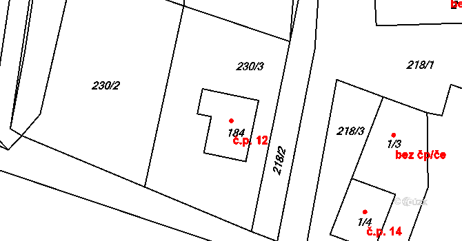 Krnín 12, Chlumec na parcele st. 184 v KÚ Chlumec, Katastrální mapa
