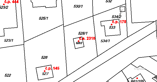 Velká Chuchle 2316, Praha na parcele st. 528/2 v KÚ Velká Chuchle, Katastrální mapa