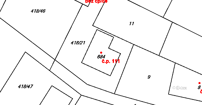 Smědčice 111 na parcele st. 684 v KÚ Smědčice, Katastrální mapa