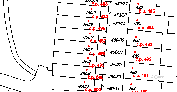 Louny 498 na parcele st. 450/6 v KÚ Louny, Katastrální mapa