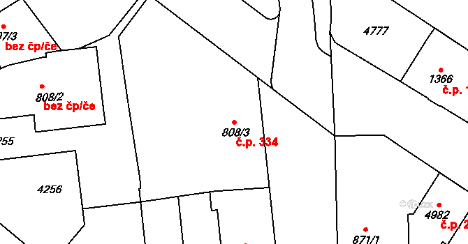Dvůr Králové nad Labem 334 na parcele st. 808/3 v KÚ Dvůr Králové nad Labem, Katastrální mapa