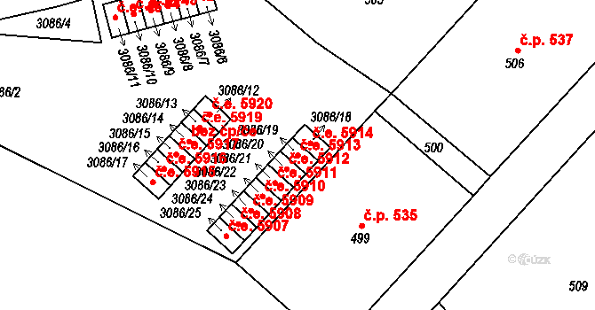 Střekov 5913, Ústí nad Labem na parcele st. 3086/19 v KÚ Střekov, Katastrální mapa