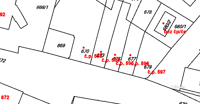 Jemnice 594 na parcele st. 673 v KÚ Jemnice, Katastrální mapa