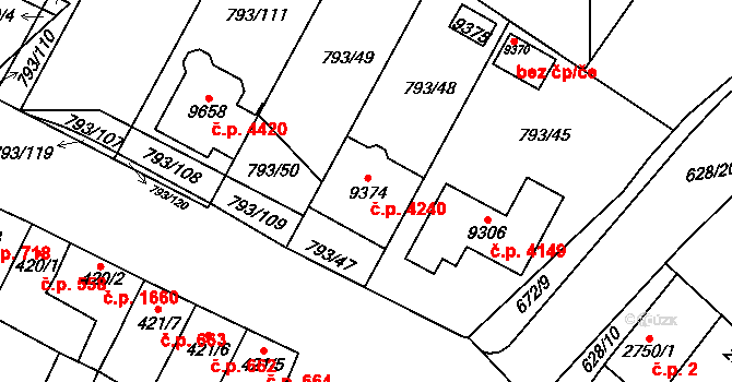 Hodonín 4240 na parcele st. 9374 v KÚ Hodonín, Katastrální mapa