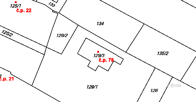 Lazce 78, Troubelice na parcele st. 129/3 v KÚ Lazce u Troubelic, Katastrální mapa