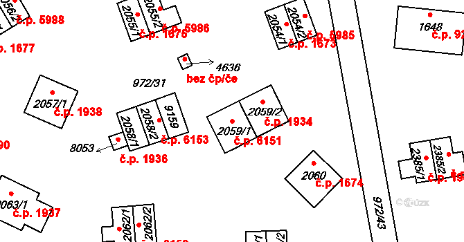 Zlín 6151 na parcele st. 2059/1 v KÚ Zlín, Katastrální mapa
