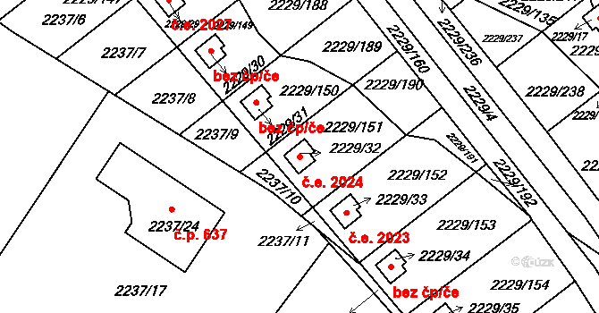 Krásné Pole 2024, Ostrava na parcele st. 2229/32 v KÚ Krásné Pole, Katastrální mapa