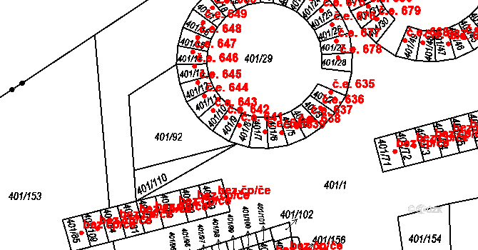 Újezdské Předměstí 641, Bílina na parcele st. 401/8 v KÚ Bílina-Újezd, Katastrální mapa
