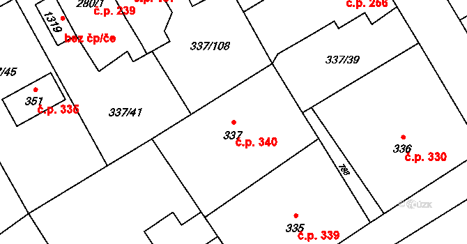 Heřmanice 340, Ostrava na parcele st. 337 v KÚ Heřmanice, Katastrální mapa