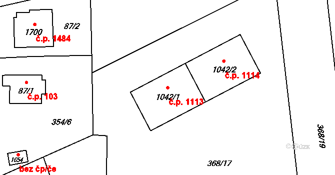 Hrabůvka 1113, Ostrava na parcele st. 1042/1 v KÚ Hrabůvka, Katastrální mapa