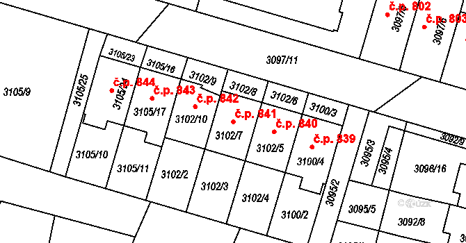 Bystřice nad Pernštejnem 841 na parcele st. 3102/7 v KÚ Bystřice nad Pernštejnem, Katastrální mapa