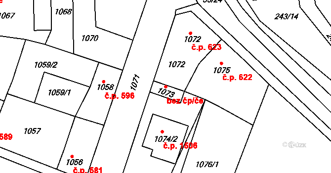 Kladno 38599406 na parcele st. 1073 v KÚ Motyčín, Katastrální mapa