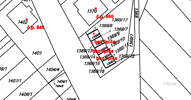 Vnorovy 38929406 na parcele st. 1369/4 v KÚ Vnorovy, Katastrální mapa