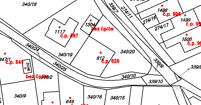 Malenovice 629, Zlín na parcele st. 812 v KÚ Malenovice u Zlína, Katastrální mapa