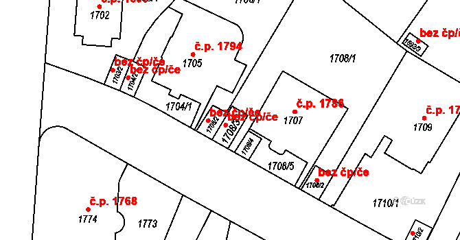 Teplice 42371406 na parcele st. 1708/3 v KÚ Teplice, Katastrální mapa