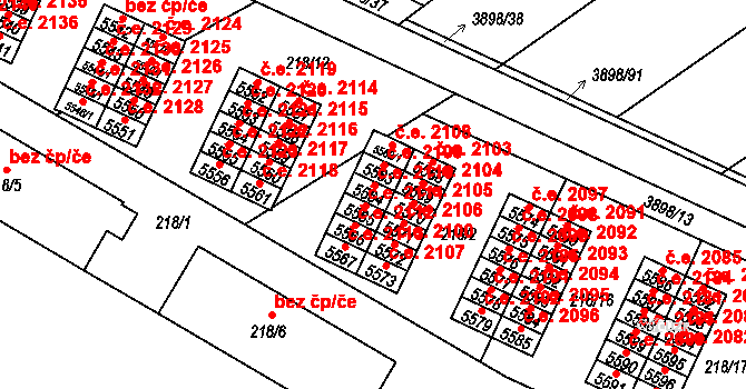 Řečkovice 2110, Brno na parcele st. 5564 v KÚ Řečkovice, Katastrální mapa