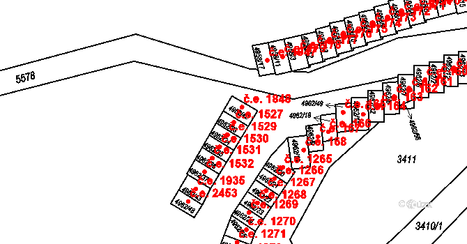 Znojmo 1527 na parcele st. 4962/33 v KÚ Znojmo-město, Katastrální mapa