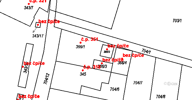 Rožďalovice 43609406 na parcele st. 366/2 v KÚ Rožďalovice, Katastrální mapa