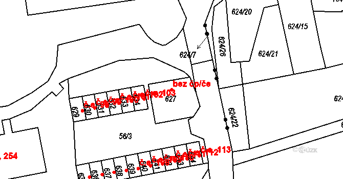 Jílové 47098406 na parcele st. 627 v KÚ Jílové u Děčína, Katastrální mapa