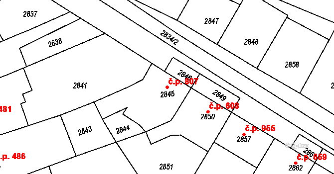 Nivnice 807 na parcele st. 2845 v KÚ Nivnice, Katastrální mapa