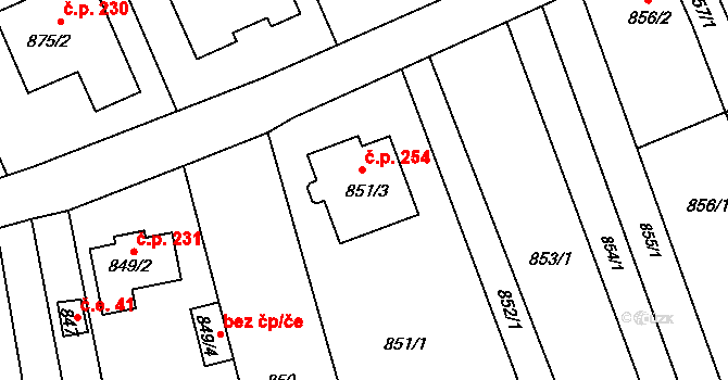Malhostovice 254 na parcele st. 851/3 v KÚ Malhostovice, Katastrální mapa