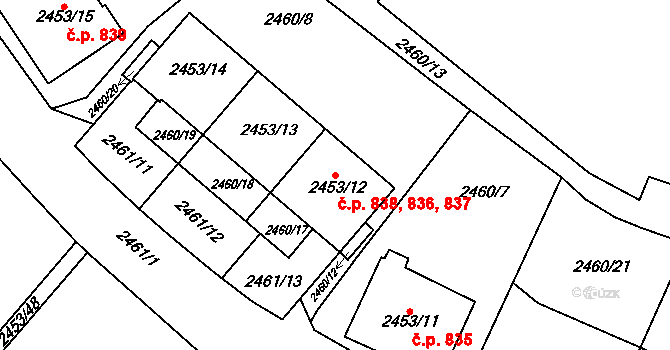 Horní Litvínov 836,837,838, Litvínov na parcele st. 2453/12 v KÚ Horní Litvínov, Katastrální mapa