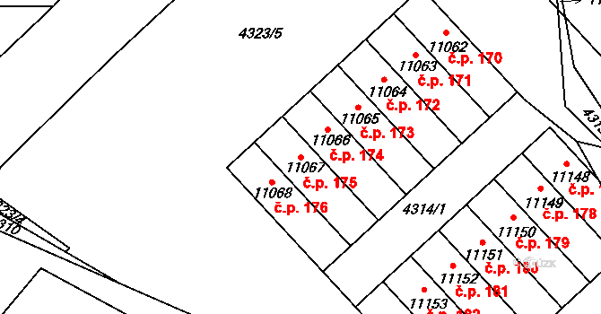 Cihelna 175, Pardubice na parcele st. 11067 v KÚ Pardubice, Katastrální mapa