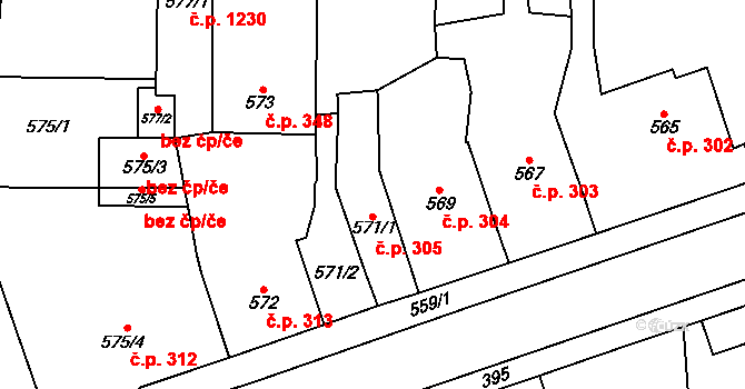 Nýřany 305 na parcele st. 571/1 v KÚ Nýřany, Katastrální mapa
