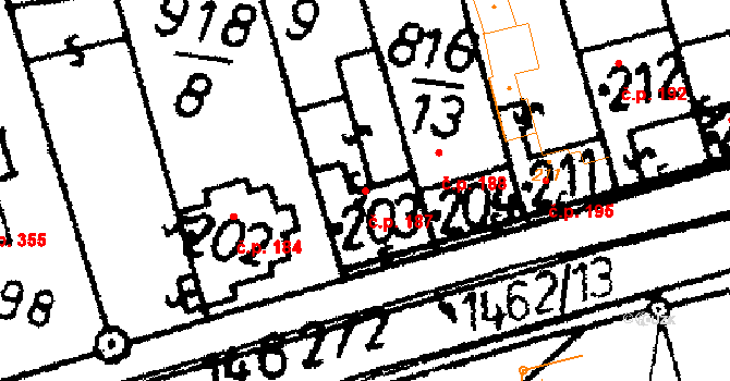 Bernartice 187 na parcele st. 203 v KÚ Bernartice u Milevska, Katastrální mapa