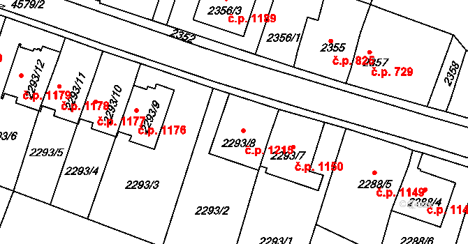 Třešť 1215 na parcele st. 2293/8 v KÚ Třešť, Katastrální mapa