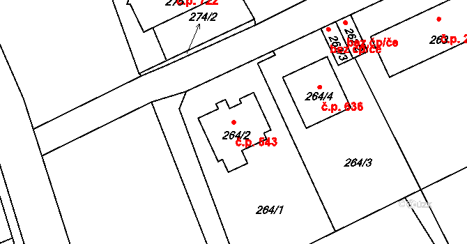 Průhonice 543 na parcele st. 264/2 v KÚ Hole u Průhonic, Katastrální mapa
