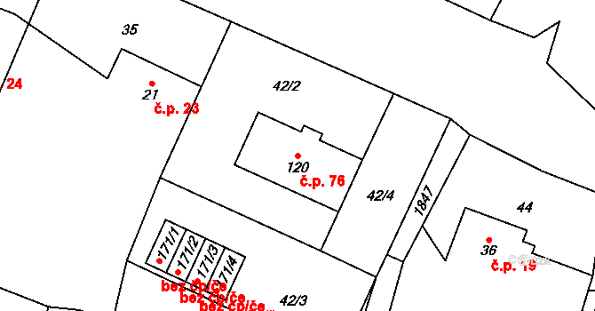 Řepeč 76 na parcele st. 120 v KÚ Řepeč, Katastrální mapa