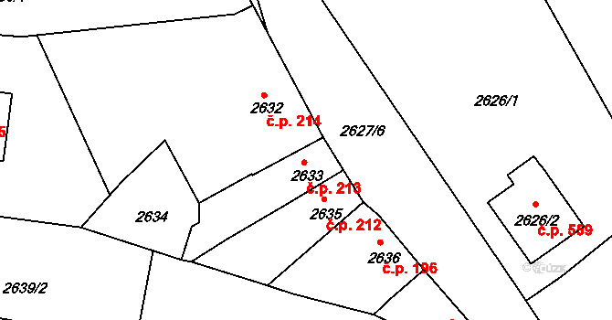 Veselí nad Lužnicí I 213, Veselí nad Lužnicí na parcele st. 2633 v KÚ Veselí nad Lužnicí, Katastrální mapa